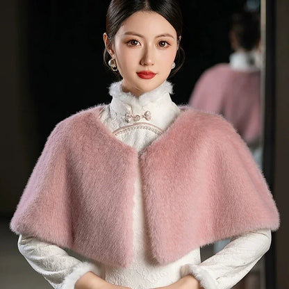 110cm Fur Shawl Wedding Wrap For Formal Dress Cheongsam Married Outerwear Bridal Cape Autumn Winter Jacket Bolero
