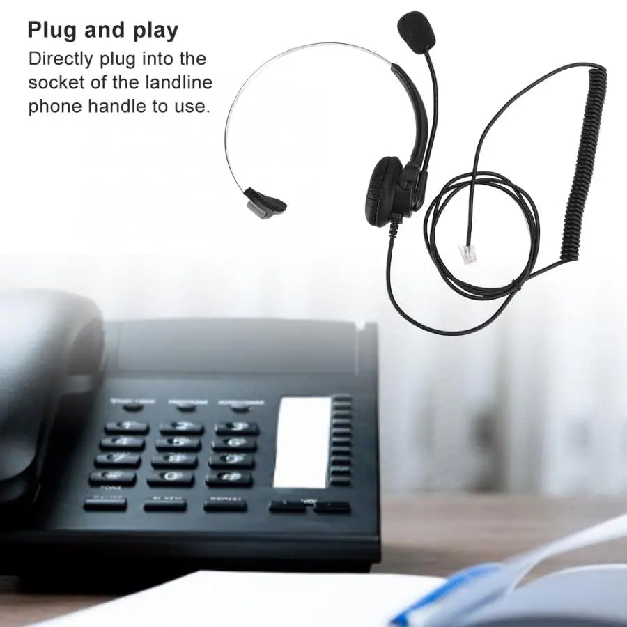with Microphone Ear Hanging type Headset PhoneMono-ear Headset Wired Landline Phone Earbuds Headset Handle Wired Headset