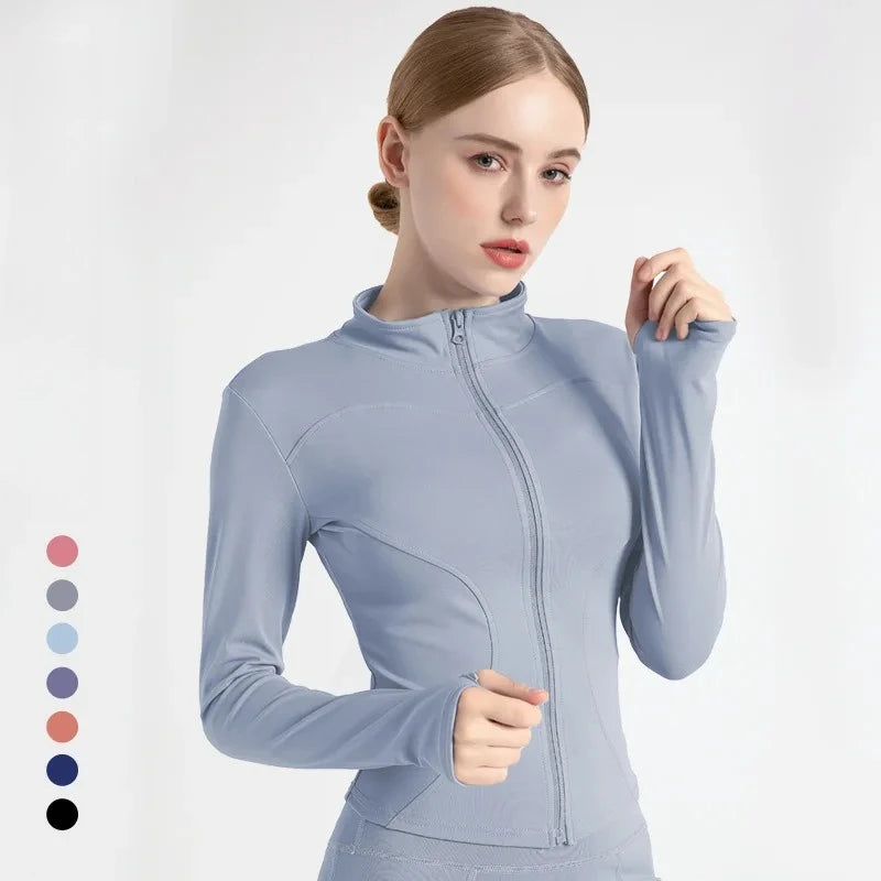 New Jacket Women Yoga Wear Ladies Coat Round High Elasticloose Exercise Yoga Fitness Long Sleevestand-up Collar Yoga Tops Thin