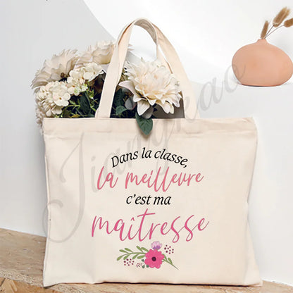Thank You Teacher French Print Women Shoulder Bag CanvasShopping Bags Female Handbags Reusable Tote Bag Best Gifts for Maitresse