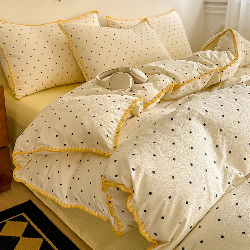 Skin-Friendly Double-Layer Yarn Bedding Set New Country Floral Soft Comforter Sets 100% Cotton Fitted Sheet Kit with Quilt Cover
