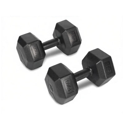 Hex dumbbells, a pair of two dumbbells, weighing 2kg, 5kg, 7.5kg, and 10kg, suitable for strength training and gym workouts