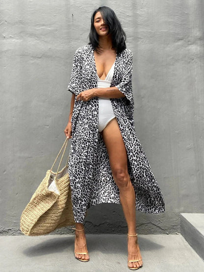 Bikini Cover Ups for Swimwear Women Printed Beach Kimono Self Belted Loose Wrap Beachwear Bathing Suit Dropshipping 22 Colors