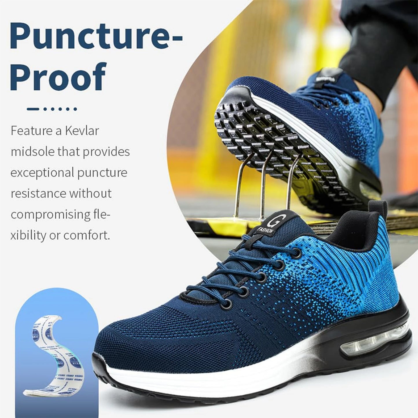 Steel Toe Work Shoes for Men Women  Anti-Smash Anti-Puncture Blue Safety Shoes Breathable Lightweight Air Cushion Work Shoes