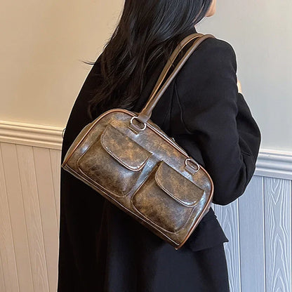 Retro Small Double Pockets Shoulder Bags for Women 2026 New Fashion Trend Designer Underarm Bag Female Handbags and Purses