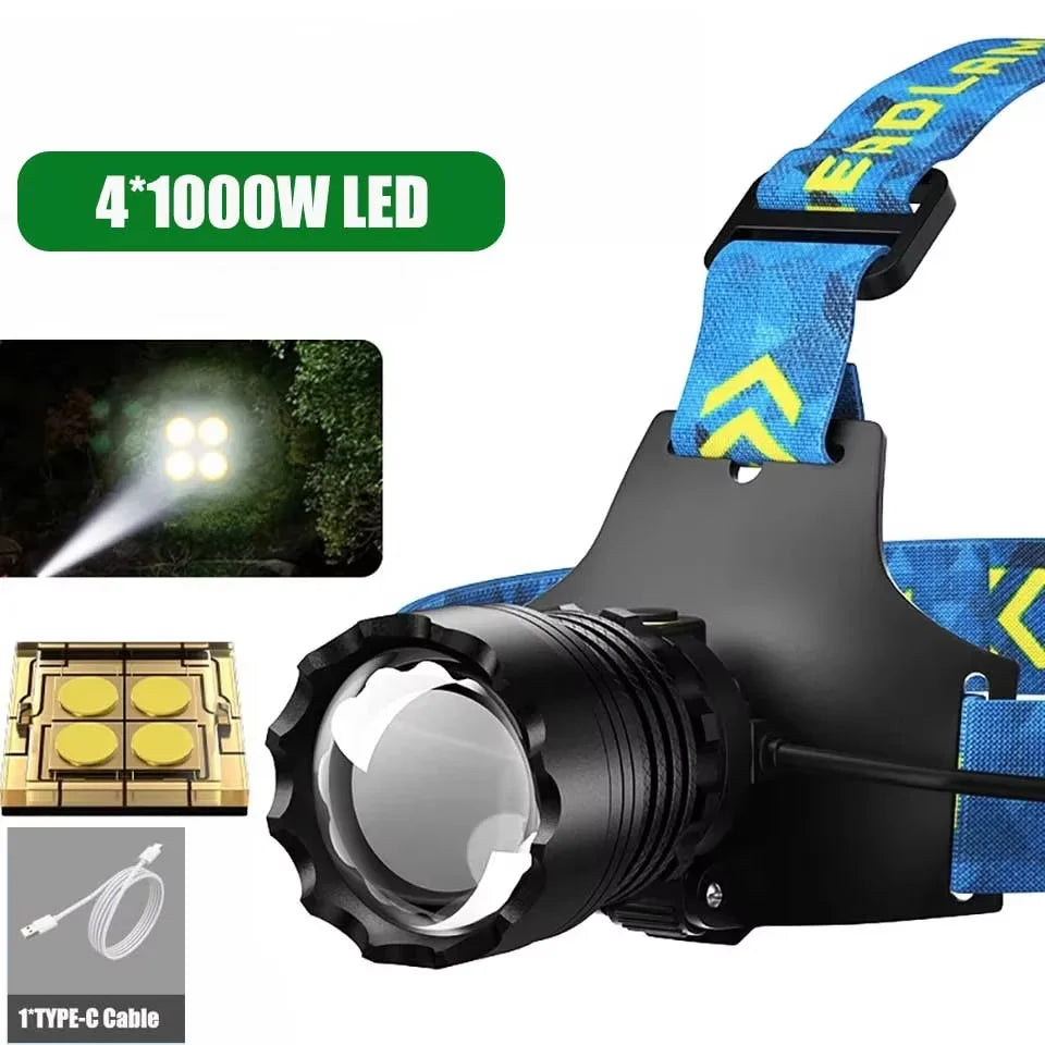 New 10000000LM Most Powerful Headlamp 800W Headlight USB Rechargeable Head Flashlight High Power Outdoor Head Lamp Fishing Light