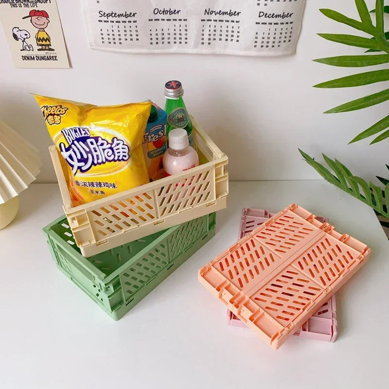 Foldable Storage Box Plastic Storage Organizer Student Desktop Organizer Stationery Snacks Storage Basket Home Storage Accessory