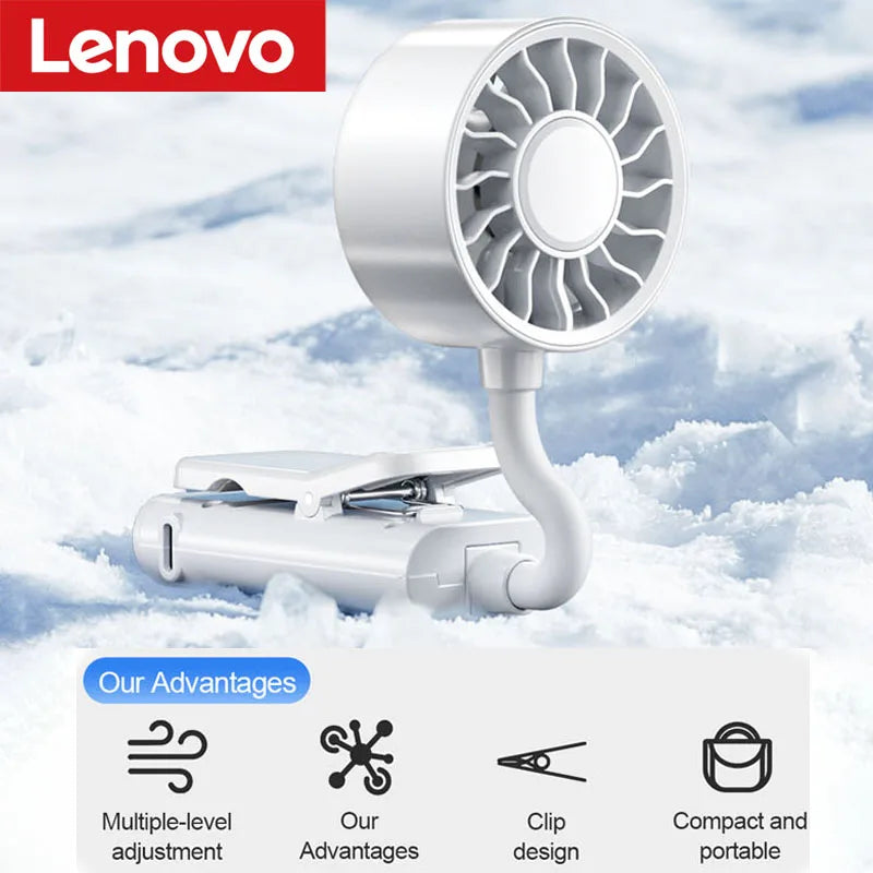 Lenovo Desktop Clip Fan with Long Battery Life Outdoor Hose Clip Mini USB-Charging Fan for Multiple Scenarios