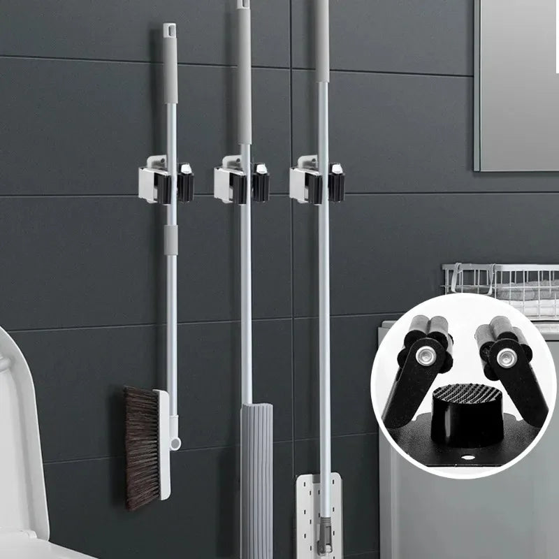 Wall Mounted Mop Broom Holder Clips Stainless Steel Heavy Duty Organizer Shelf Racks For Kitchen Bathroom Storage Hanging Hook