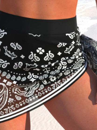 VigoCasey 2025 Print Hollow Cross Bikini Set Straps Tied Skirt Swimwear For Women Bsckless 2 Piece Beach Swimsuit Bathing Suit