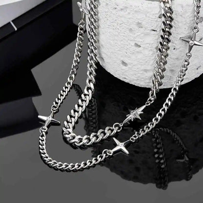 Titanium Steel Double-Layer Layered Star Necklace For Man Woman Hip-Hop Non Fading Sweater Clavicle Chain Couple Jewelry
