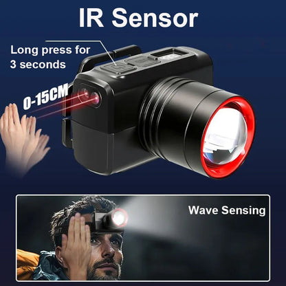 LED Rechargeable Headlights, Adjustable Zoom, Waterproof Headlights, Front Headlights, Ultra Bright Headlights for Camping
