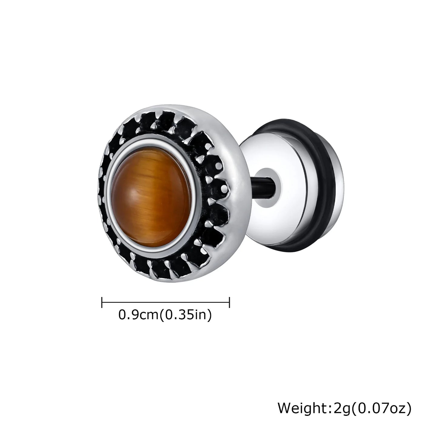 Vnox Vintage Punk Black Zircon Earrings for Men, Hypoallergenic Studs Jewelry, Stainless Steel Earrings 9mm Round Jewelry Gifts