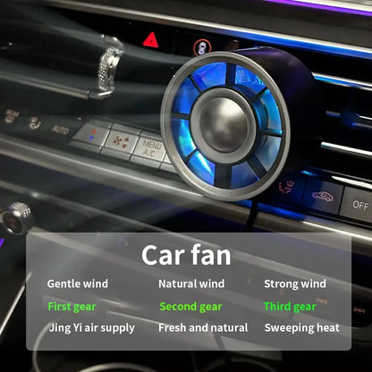 Portable Mini Car Fan Fast Cooling Car Air Outlet Electric USB Fan with Colorful Light Fan 3 Speed Adjustable Auto Accessories