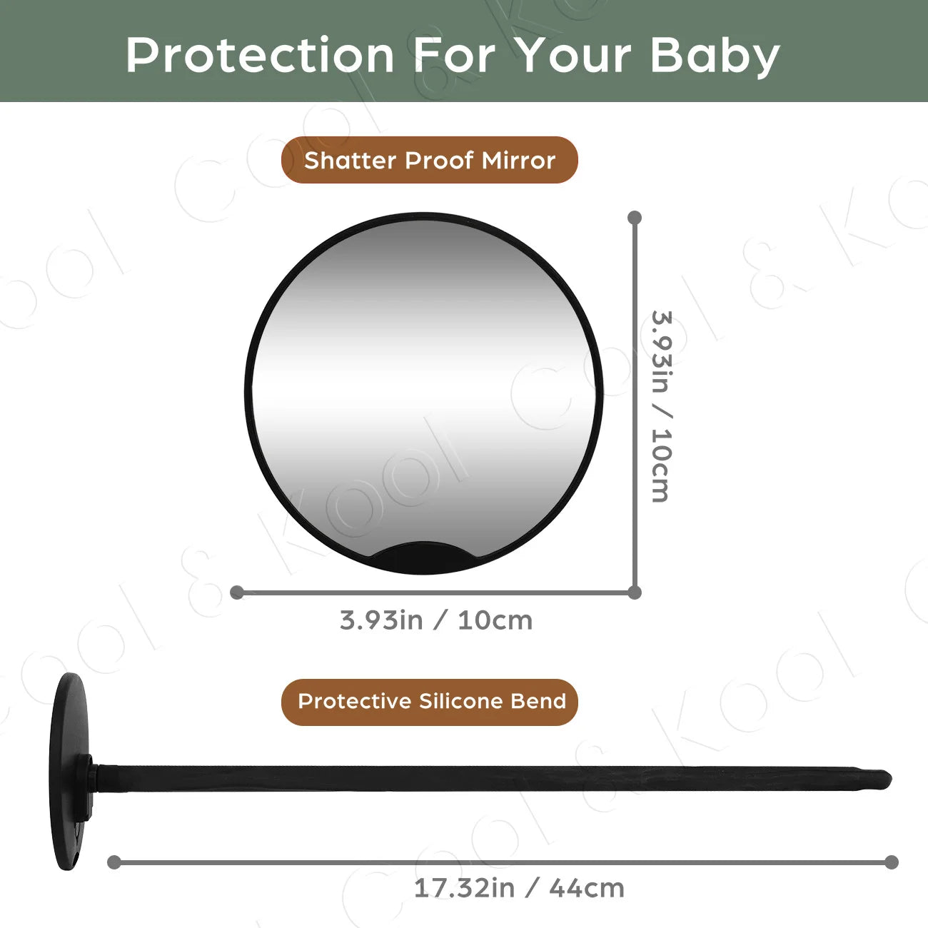 Stroller Mirror 360° Rotating, Shatterproof with Non-Slip Silicone Leg for a Full, Secure View of Your Baby