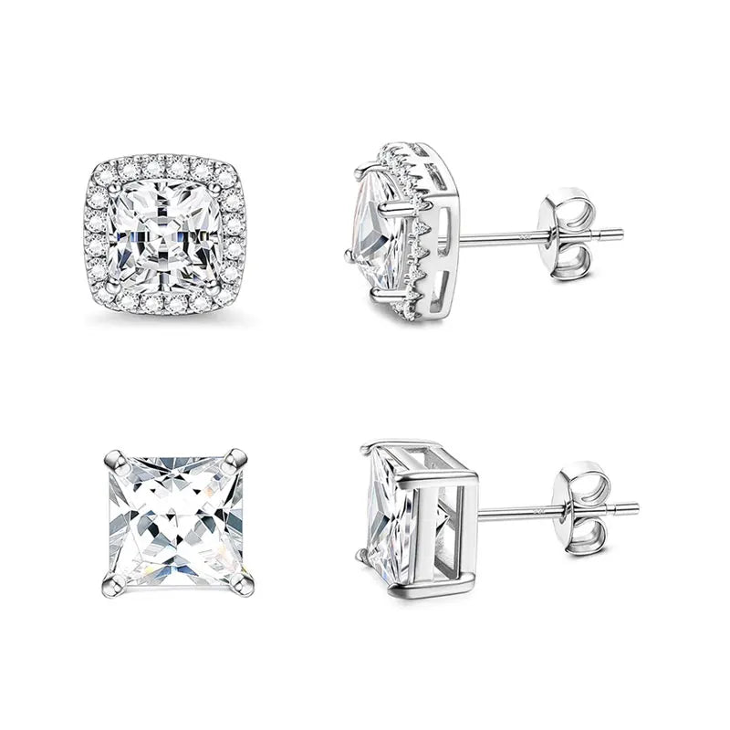 4-Piece Fashionable Micro-Inlaid Cubic Zirconia Women'S Stud Earrings, Gift For Festival