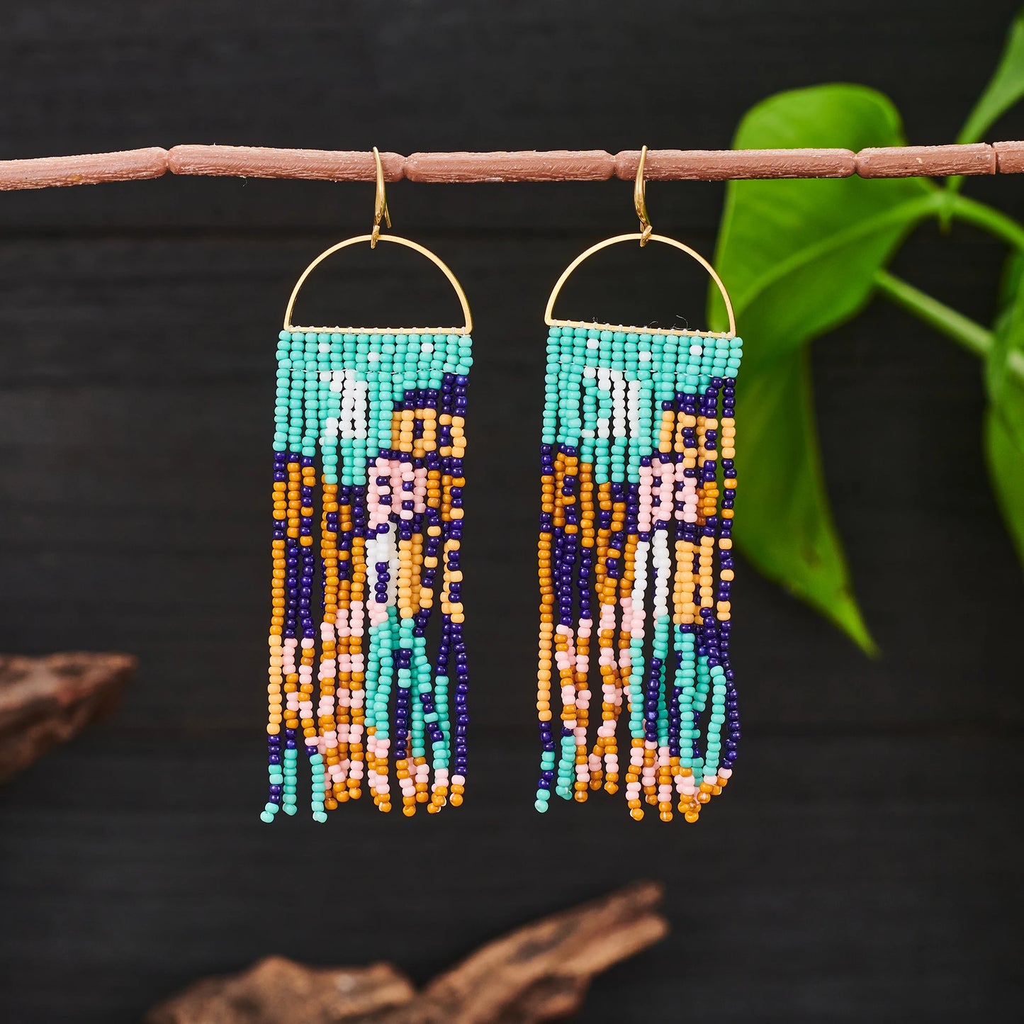 Bohemian tassel earrings, landscape animal earrings, beach earrings, music gifts