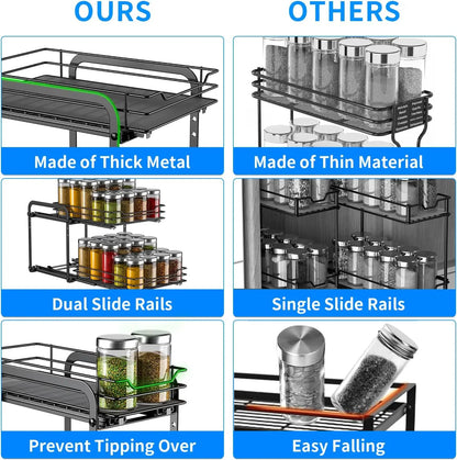 Spice Rack Organizer for Cabinet 2 Tier Pull Out Spice Racks for Inside CabinetHeight Adjustable Heavy Duty Vertical Spice Shelf