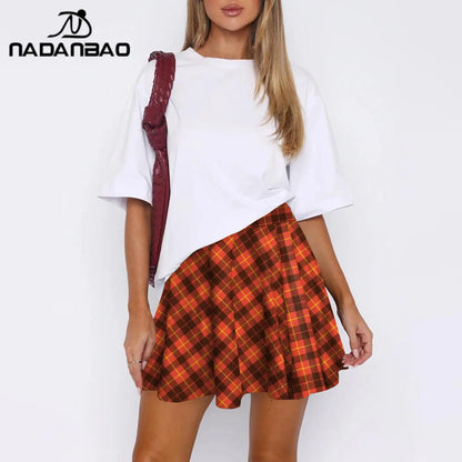 Nadanbao Summer Women High Waist Plaid Pleated Skirts Skirt Y2K Streetwear School Uniform A-Line Gym Student Short Skirt Girl