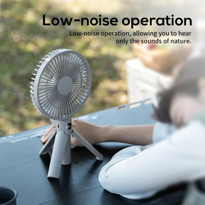 Portable Foldable Tripod Fan, Handheld Desk USB Rechargeable Mini Fan with 4 Speeds, 180 °   Adjustable for Camping, Office, Home, S
