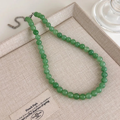 The Wizard of Oz-Inspired New Chinese Style Jadeite Green Beaded Necklace Cool-Toned Natural Stone Collarbone Chain Accessory