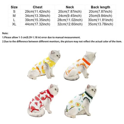 Fruit Printed Cat Recovery Clothing High Elasticity Breathable Pet Anti-Licking Vest Soft Comfortable Pet Weaning Suit