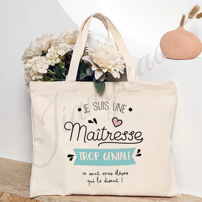 Thank You Teacher French Print Women Shoulder Bag CanvasShopping Bags Female Handbags Reusable Tote Bag Best Gifts for Maitresse