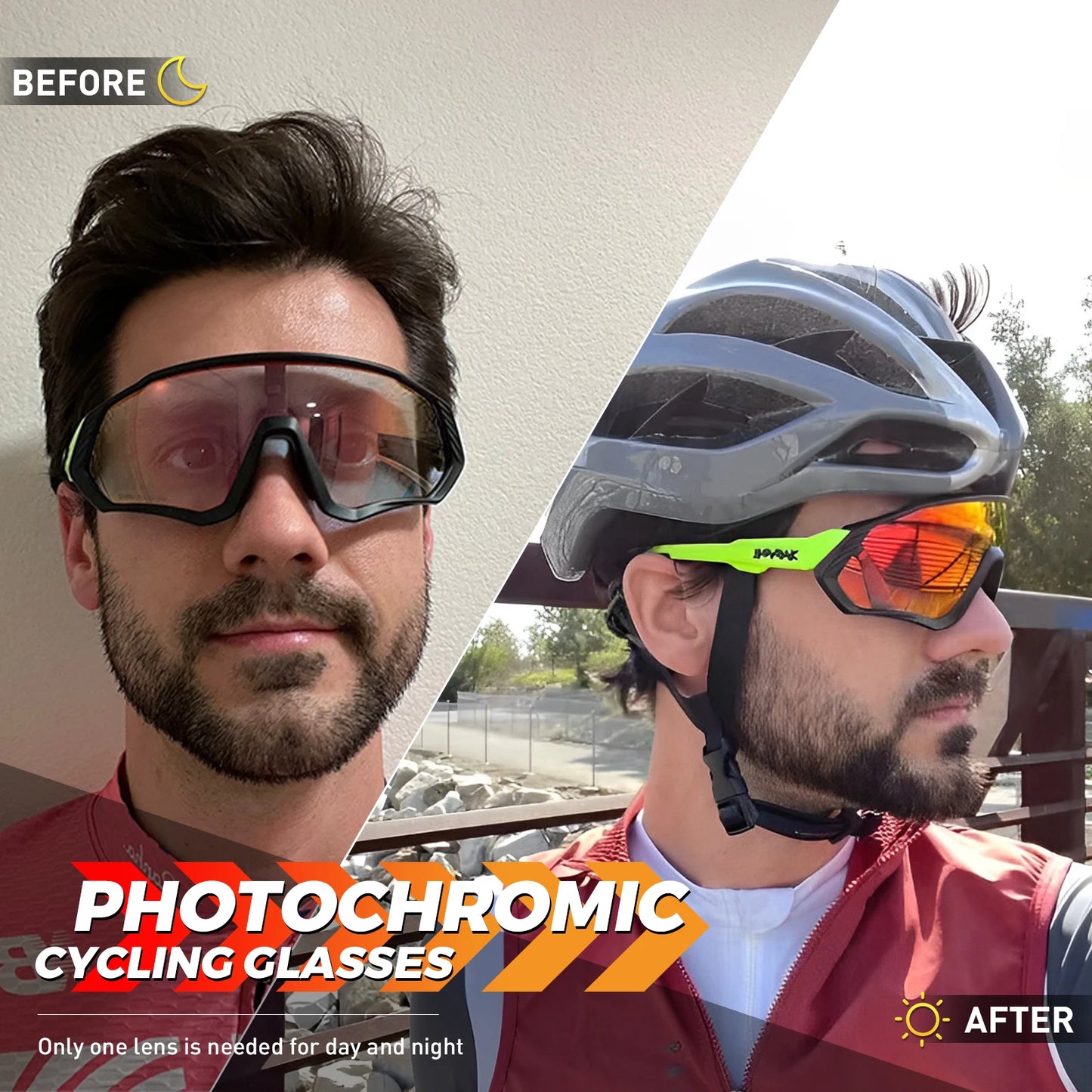 Kapvoe Photochromic Red Blue Cycling Glasses Men Women Bike Riding Sunglasses Bicycle Hiking Running Goggles Driving Eyewear