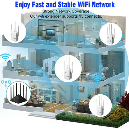 Répéteur WiFi 1200 Mbps, amplificateur de réseau sans fil 5 GHz/2,4 GHz double bande, routeur WiFi longue portée pour la maison