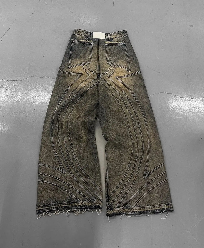 Oversized Stripes Retro Distressed Baggy Jeans Women High Waist Straight New Y2k Jeans Casual Gothic Men Denim Pants Streetwear