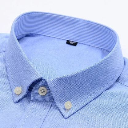 Men's Long Sleeve Oxford Dress Shirt 100% Cotton Plaid Checkered Chest Pocket Button Down Collar Casual Shirts