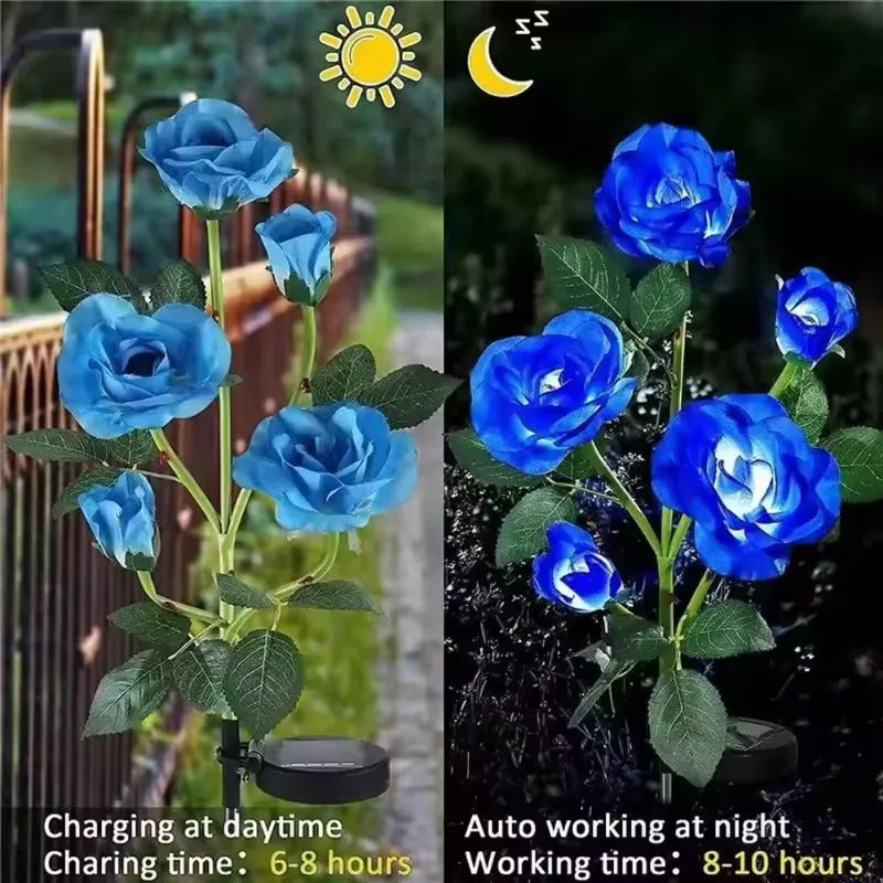 Solar Led Lights Outdoor Decorative 5 Heads Solar Garden Lights Waterproof Rose Flower Lawn Lamp for Yard Patio Garden Decor