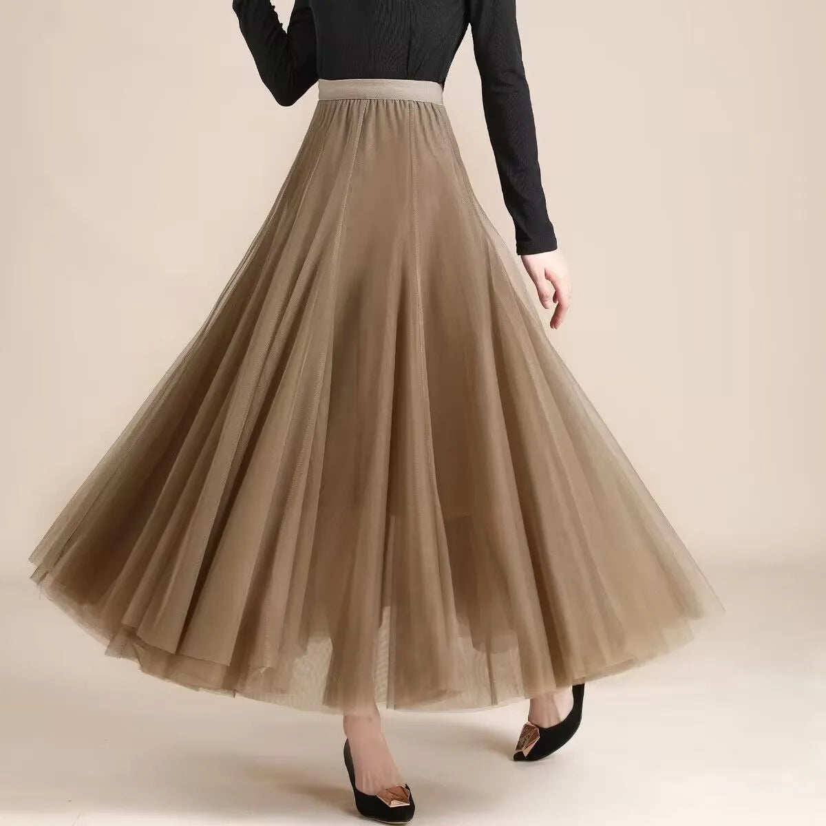 19 Colors 720 Degree Women's Spring Summer New Solid Long Skirt Big Swing Mesh Skirt A-line Dance Skirt