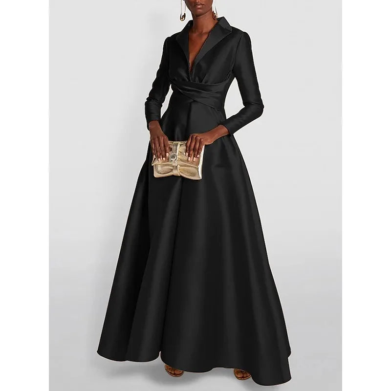 Elegant solid color Long Sleeves Evening Dress Women's Party Gown V-Neck high Waist Maxi Dresses For Wedding Prom 2026 new