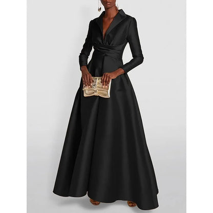 Elegant solid color Long Sleeves Evening Dress Women's Party Gown V-Neck high Waist Maxi Dresses For Wedding Prom 2026 new