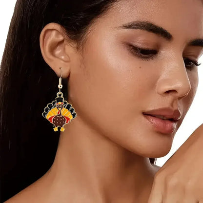 24/12PCS Retro Thanksgiving Earrings Turkey/Squirrel/Fox&Autumn Leaf Earring Set Round Earback Thanksgiving Gifts