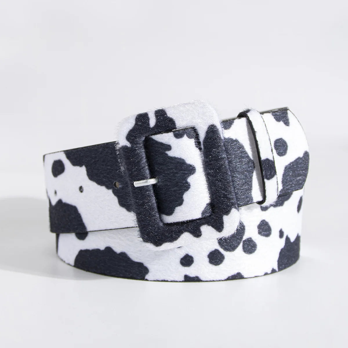 Y2K young girl versatile imitation horse-haired cow pattern belt cross-border wide brown fur buckle spot women's belt