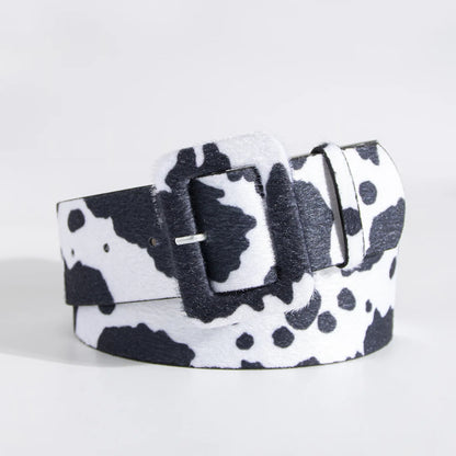 Y2K young girl versatile imitation horse-haired cow pattern belt cross-border wide brown fur buckle spot women's belt