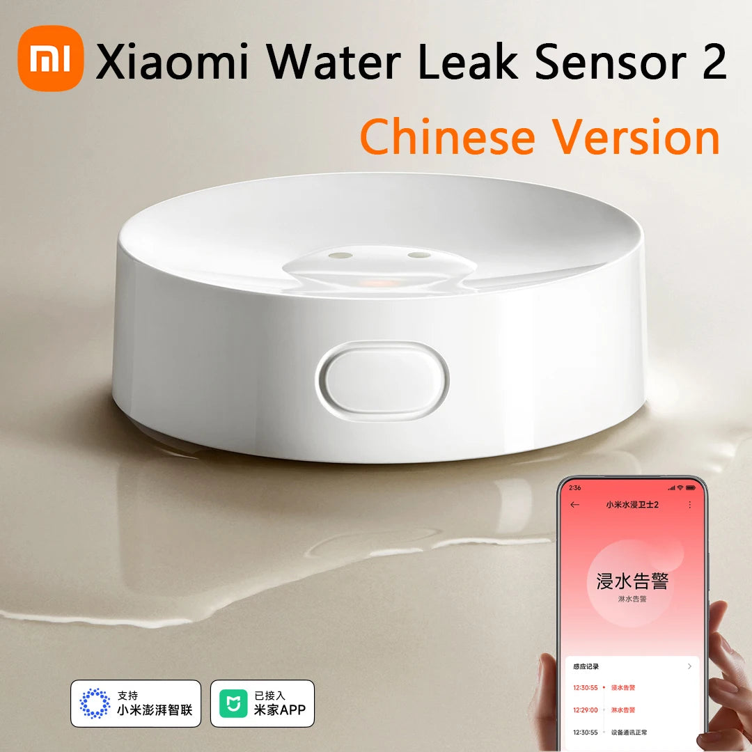 Xiaomi Water Leak Sensor 2 Bluetooth 5.2 Water Immersion Detector Soaking Sound and Light Alarm Remote Control with Mi Home APP