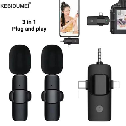 3in1 Wireless Microphone for iPhone Android Cameras Wireless Microphone for Interviews Vlog Noise Cancelling Lavalier Microphone