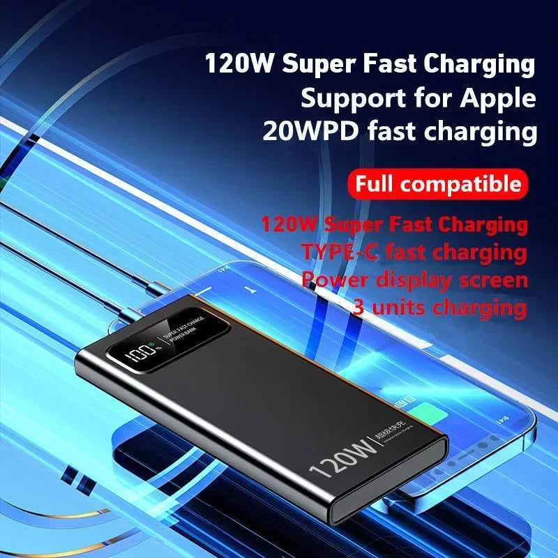 Lenovo 50000mAh Large Capacity Power Bank 120W Fast Charge LED Digital Display External Battery Universal charge Travel Outdoor