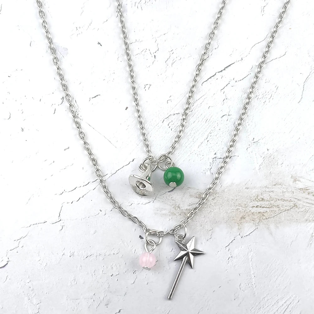 Wicked Necklace Glinda Rose Quartz Wand Necklace Elphaba Aventurine Hat Necklace Natural Gemstone Crystal Charm Necklace