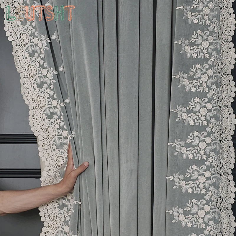 Luxury European Curtains for Living Room Light Luxury Black-shading Velvet Cloth Retro Window Bedroom Door Screen Shutter