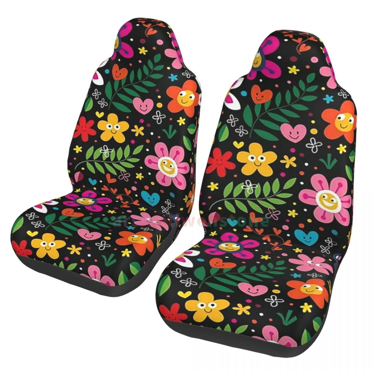 Hippie Flowers Car Seat Cover 2PCS Front Car Seat Cover Seat Anti Fouling Protective Cover Cute Car Accessories