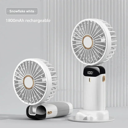 New Portable Handheld Fan with Digital Display, 5-Speed USB Rechargeable Mini Fan, Ultra Quiet Personal Fan with Lanyard & Bas