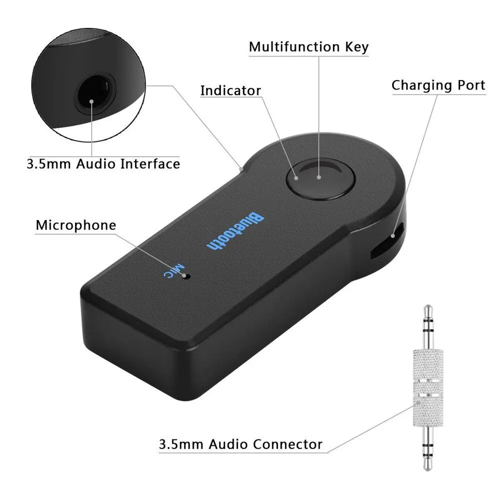 Bluetooth 5.0-Autoempfänger mit 3,5-mm-AUX-Anschluss, Stereo-Musik-Audio-Transmitter, Lautsprecherverstärker und Mikrofon