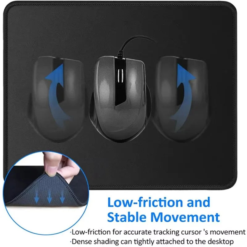Solid black small mouse pad, desktop pad, computer accessory, rubber anti-slip office pad, suitable for office work and gaming,
