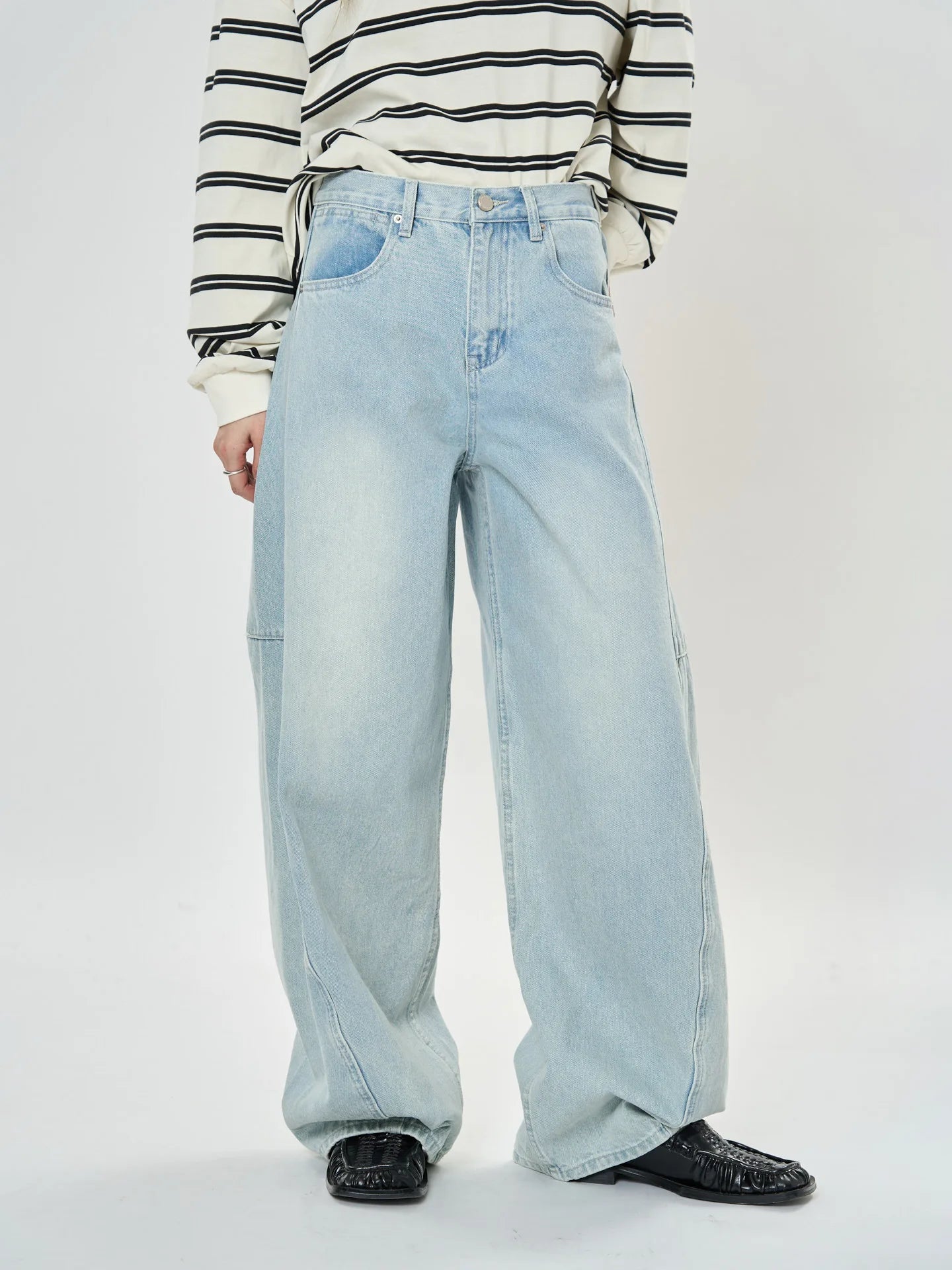 Spring and Autumn Women's Casual Solid Color High Waist Loose Wide Leg Jeans