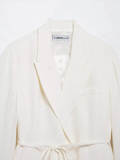 HH Women's Suits White Turn-Down Collar Long Sleeves Lace-Up Blazers+High Waist Zipper Long Pants Female Spring Fashion Sets