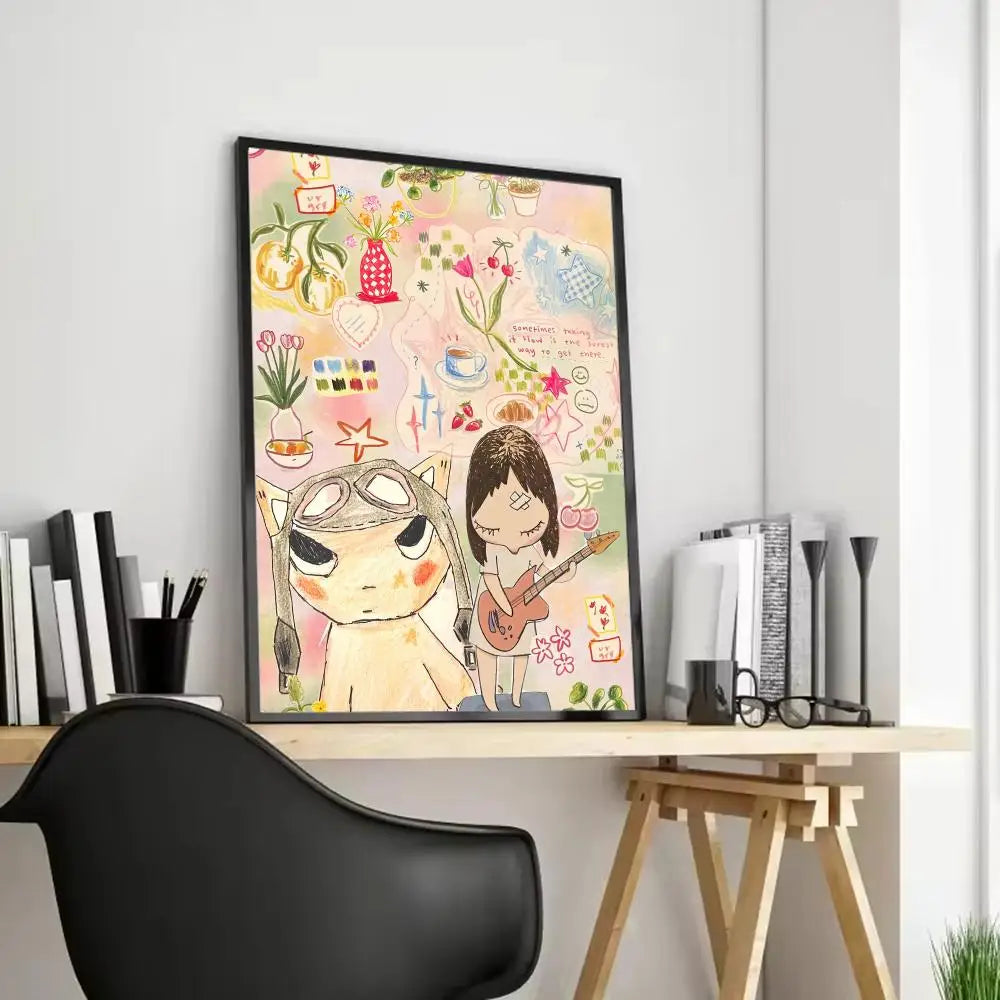 Y-Yoshitomo Nara Art Painting Calligraphy Canvas Poster Bedroom Living Room bar Hallway House interior Wall Decor